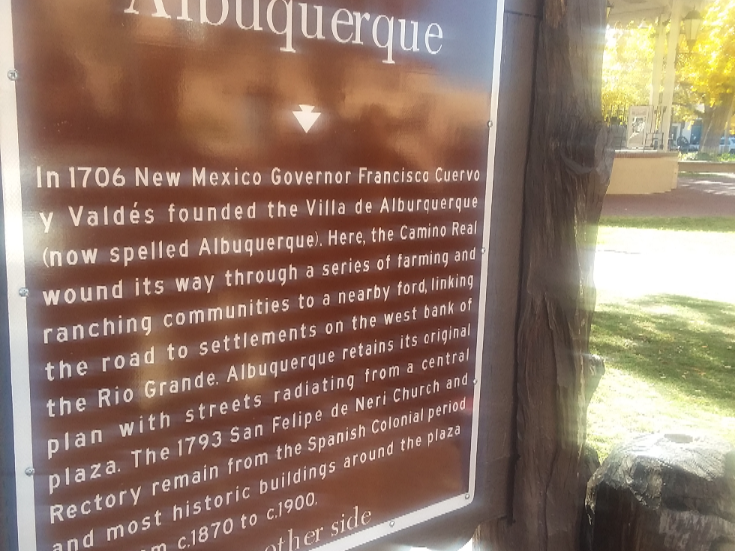 The sign in Old Town Plaza.