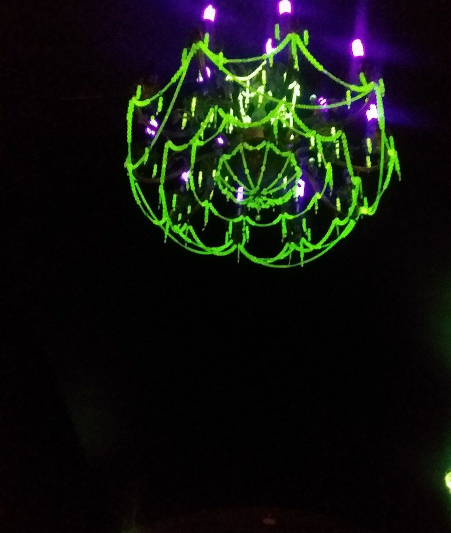 This photo was taken in Malmö castle. One of the wings is dedicated to contemporary art (or a floor of a wing) and this room was completely dark except for about 15 chandeliers like this one but all of them had different design styles.  I should have taken a video of all of them. 😏