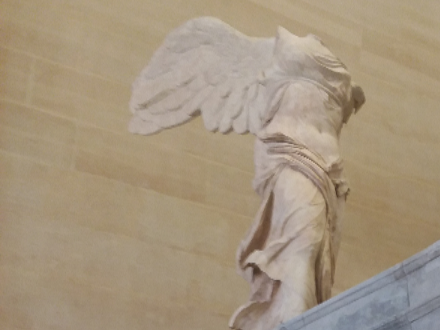 Nike was the goddess of Victory. This is in the Louvre museum. It was found on the Greek island of Samothrace. This is a very rare and special statue because it is a Greek original rather than a Roman copy. Nike Victory of Samothrace was sculpted by Pythokritos around 200 BCE.