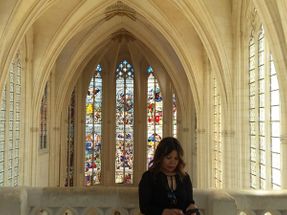 This is the view from the second level balcony in the Royal Chapel at Vincennes with Farida posting a photo or two. .