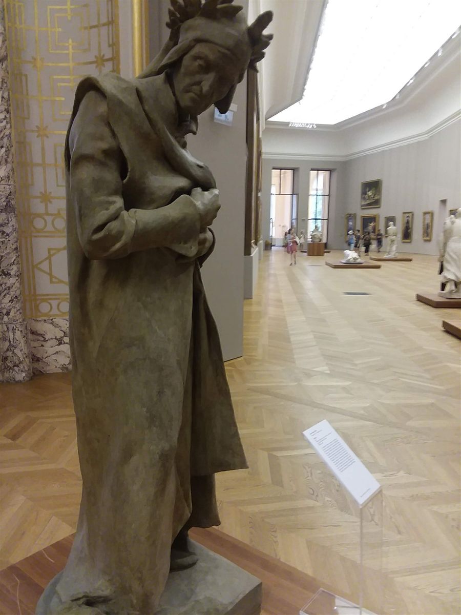 Dante as displayed in the Petit Palais Museum. This fine sculpture was created by Jean-Paul Aubé in 1879. The Petit Palais Museum representatives acquired the sculpture directly from Jean-Paul Aubé at his art studio.
