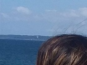 Overlooking Øresund Sund from Kronborg Castle. Malmö Sweden is on the other side of the strait.