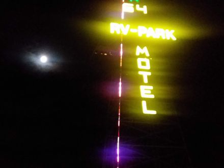 Photo of the Tower Motel sign at night. It can be seen clearly from interstate 25 between Trinidad Colorado and the state line of Colorado and New Mexico.
