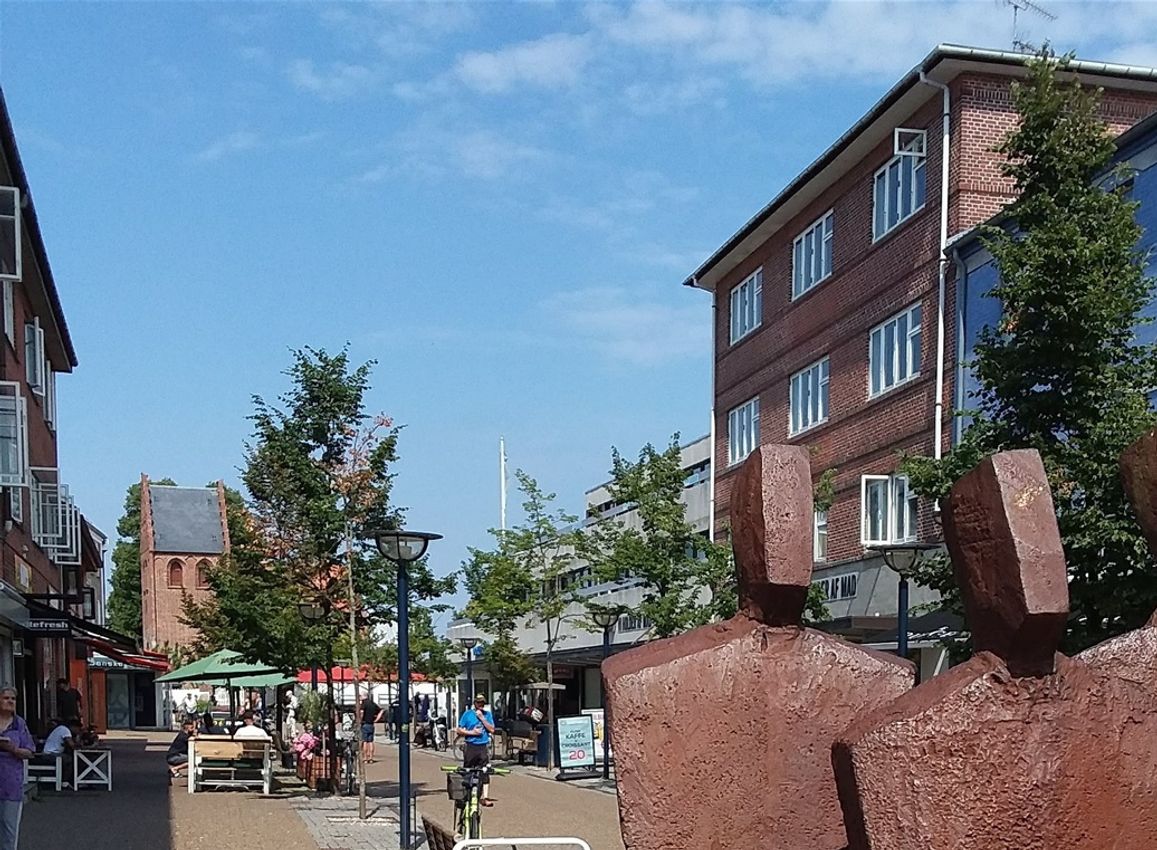 On the Ballerup Centret pedestrian mall of the Ballerup Centret area. Ballerup is about 16 or 17 miles from Copenhagen (21 kilometers).