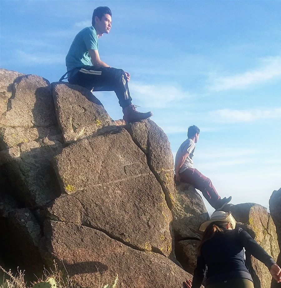Climbing the boulders in the Sangre de Cristo mountains near Sandia Peak. Albuquerque is just west of Sandia Peak.