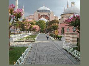 Walking from the Blue Mosque to the Hagia Sophia. This very lovely and well maintained park we are walking through used to be the location of an ancient hippodrome.