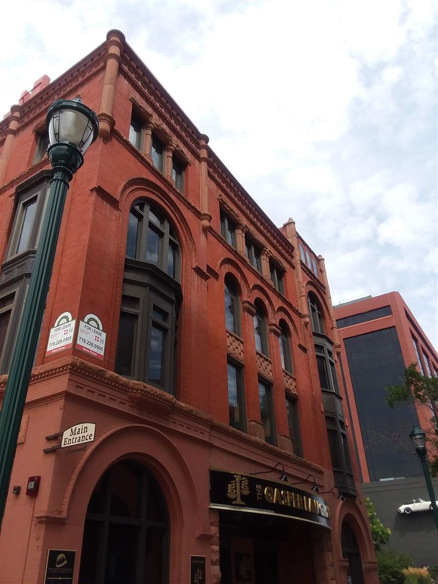 128 Tejon Street in downtown Colorado Springs used to be the Alamo Hotel. This building was added to the list of National Historic Places in 1977. The hotel was constructed in 1886. The building was renovated in 1890 and in 1899. It is now an apartment building with a law firm or two on the ground floor. The sign for Gaspar Law Firm dominates the facade.