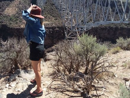 My slideshow page has a few photos from the Rio Grande River Gorge bridge. Here, we are at the west side rim of the cañon itself with the bridge in the background. This bridge is about 10 miles west of Taos New Mexico. This is the 5th highest bridge in the USA.