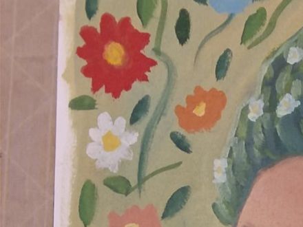Here is another acquired art work. This painting is oil on paper. Maria Aragon is the artist. She is on Instagram and her work can be seen at mariaaragon.etsy.com