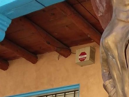 The first photo of sculptures in Taos Old Town Plaza.