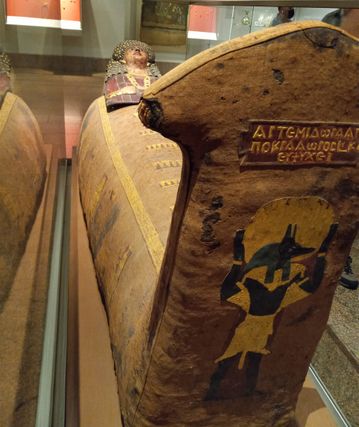 Egyptian coffin on display at the NYC Museum of Natural History.