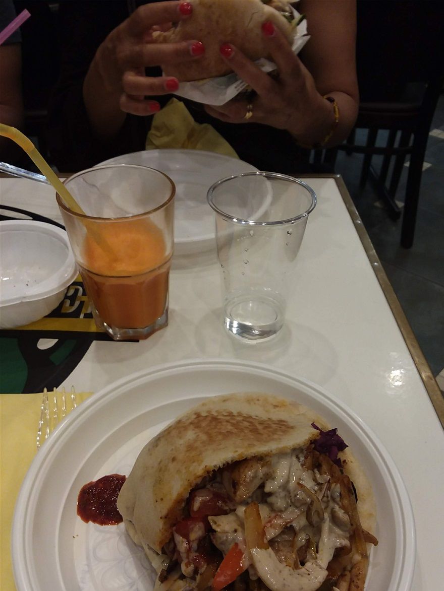 This is what I ate at l'As du Falafel. It was huge and  delicious. It took me two days to eat it.