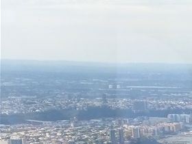 The previous photo was taken at the base of the One World Trade Center and this photo shows a view from the TOP of the building which is the tallest in the western hemisphere although there is a new building in NYC that will be thinner and taller still. I do not think it is finished yet..