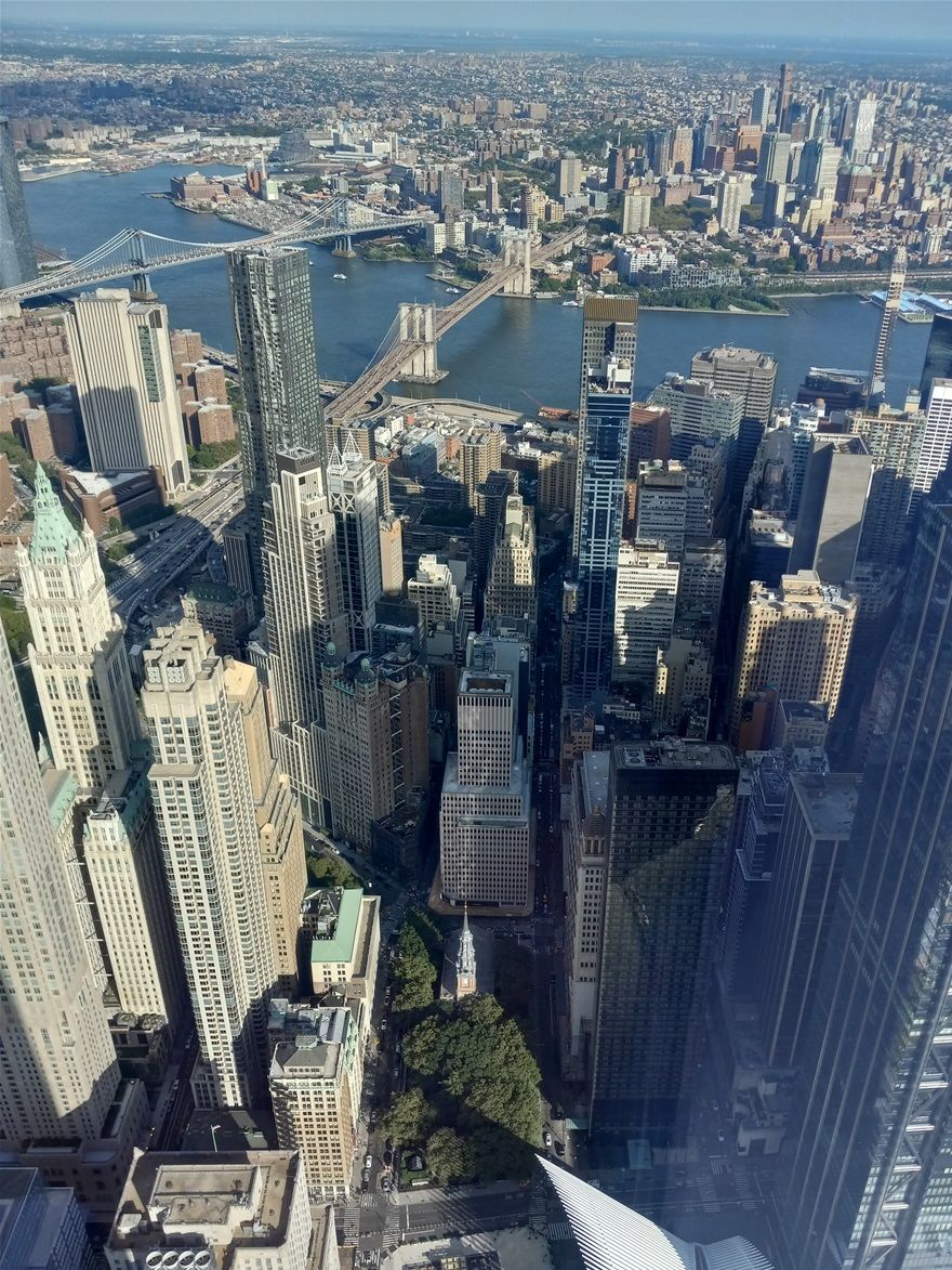 One more photo from the top of the One World Trade Center. The church way down there amongst the trees is Saint Pauls' Chapel. It is next to Columbia University.