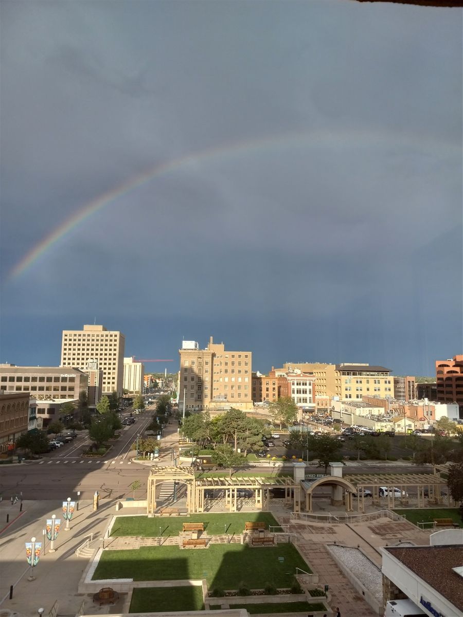 This is one of my favorite photos because it is a decent shot of a rainbow (art from Heaven) and it is from a place different from where we live. The location is the 6th floor hotel room at the Antlers Hotel. I have a hard time getting good photos of rainbows so I had to archive this one here. This view is looking towards downtown Colorado Springs.
