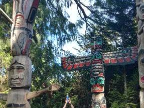 I must like totem poles because two of my favorite photos are from the Kia'palono area. These totem poles are the real thing.   They are carved from a few types of trees but Red Cedar Trees are commonly used. The totem poles tell stories.  The Bear Pole tells the story of a Bear that brought a starving blind man some fish so he would not die. Raven Story Pole tells the story of trickster Raven who  grabbed the sun out of a box where it was being kept by a greedy chief who stole the sun, moon, and stars. Thus, Raven was able to return the sunlight to our world.