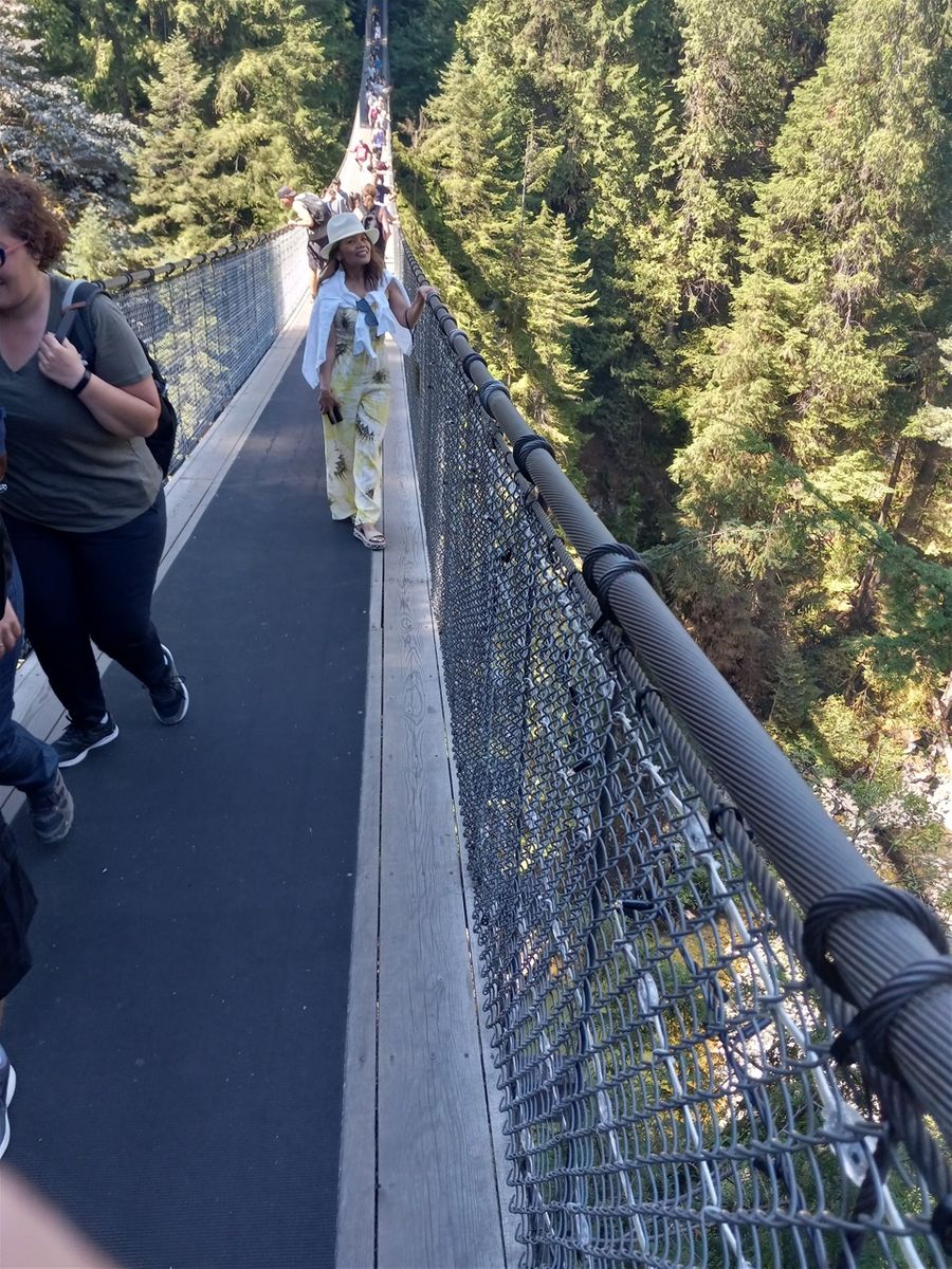 Capilano Suspension Bridge shakes and bounces so HANG ON!.
